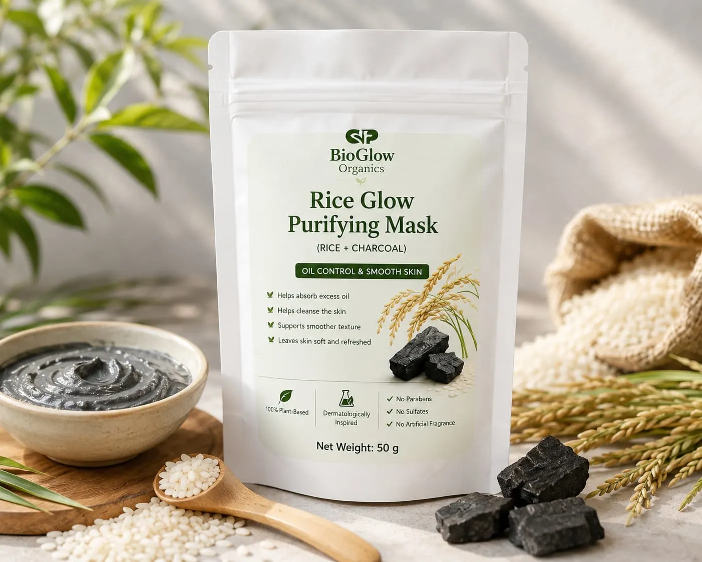 BioGlow Rice charcoal Face mask